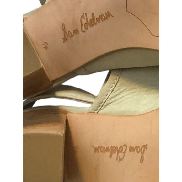 Sam Edelman Holly Leather Booties Light Greenish Beige Block Heel Ankle Size 7.5 - Picture 3 of 16